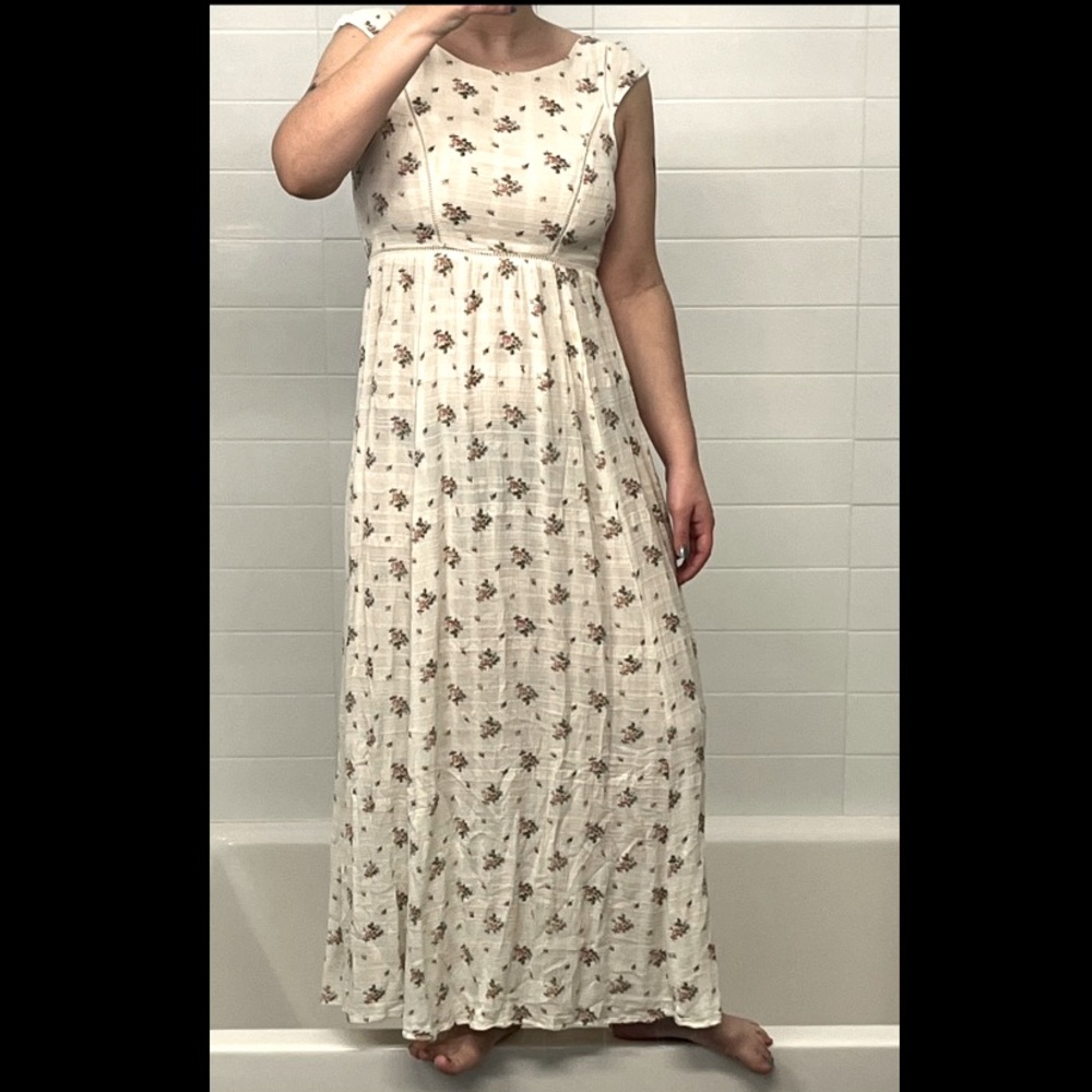 Kimchi Blue floor length white floral dress with back cutout